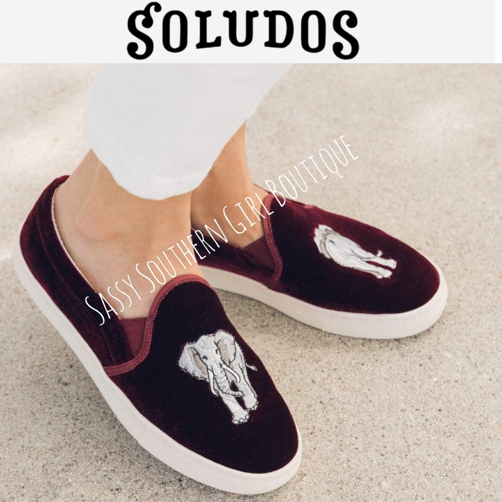 🆕⭐Soludos at Anthropologie burgundy red velvet elephant sneakers